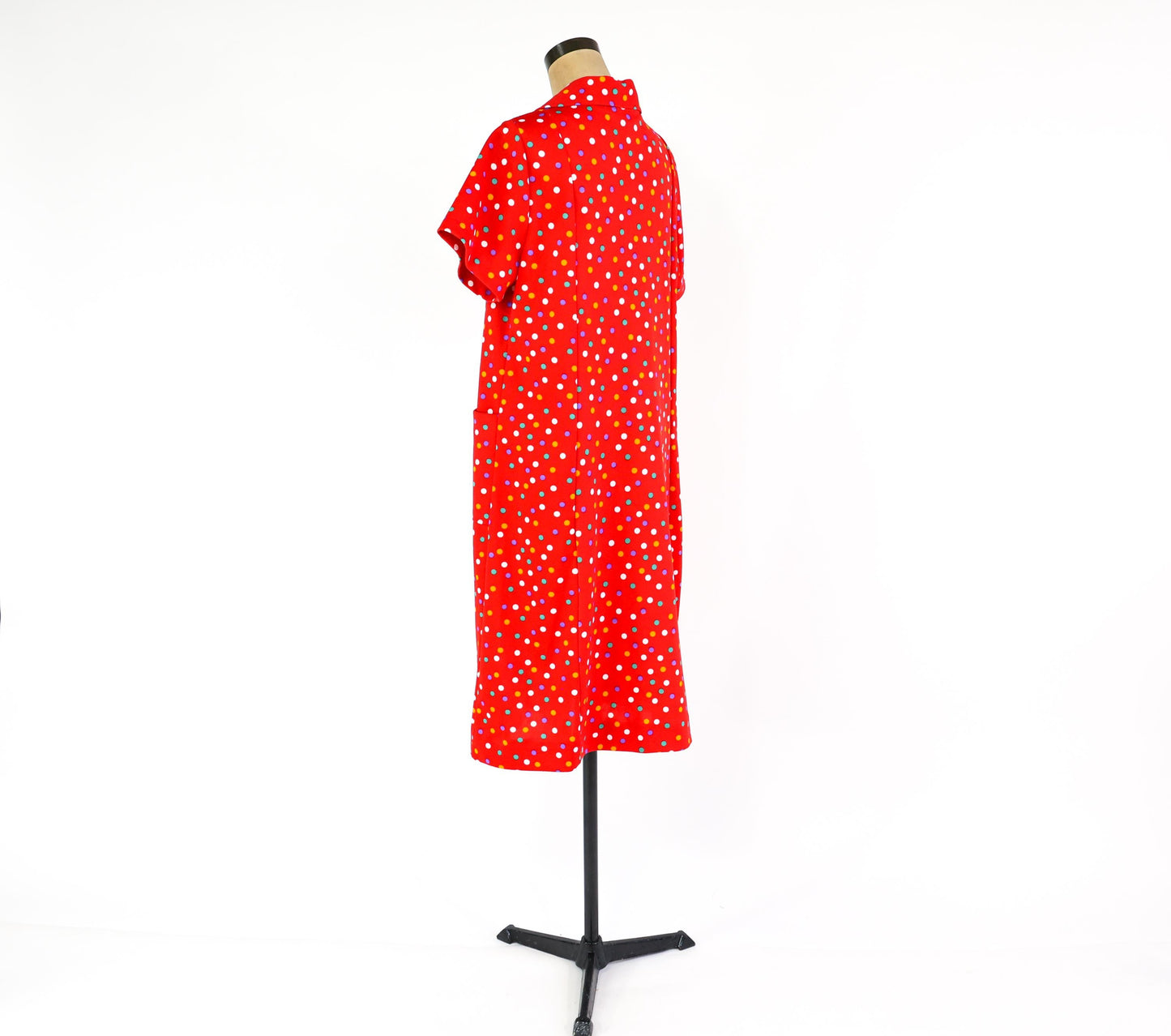 1970s Red Polka Dot Dress, XL 42" Waist