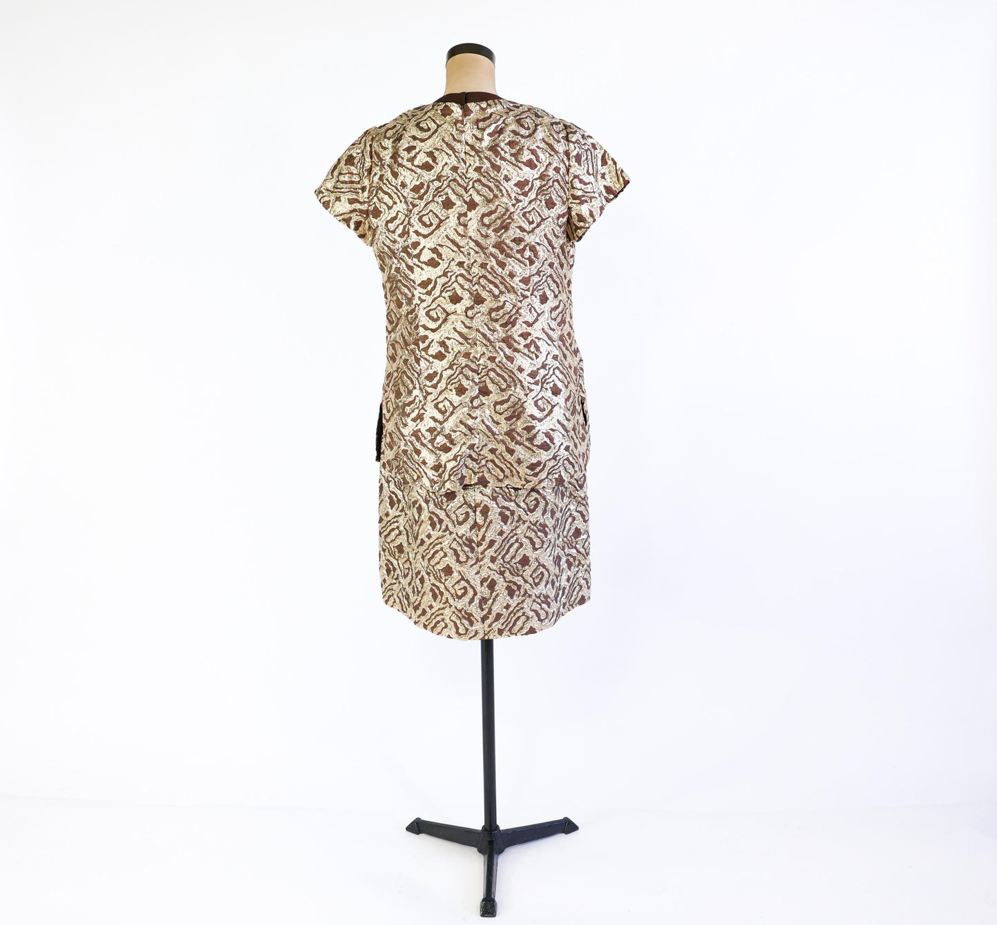 1960s Metallic Gold & Brown Jacquard Dress Set, Extra Large, 34" Waist