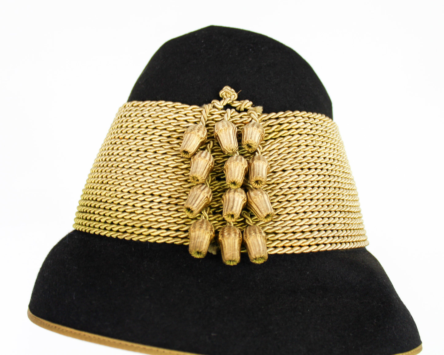 1930s Black & Gold Wool Felt Cloche
