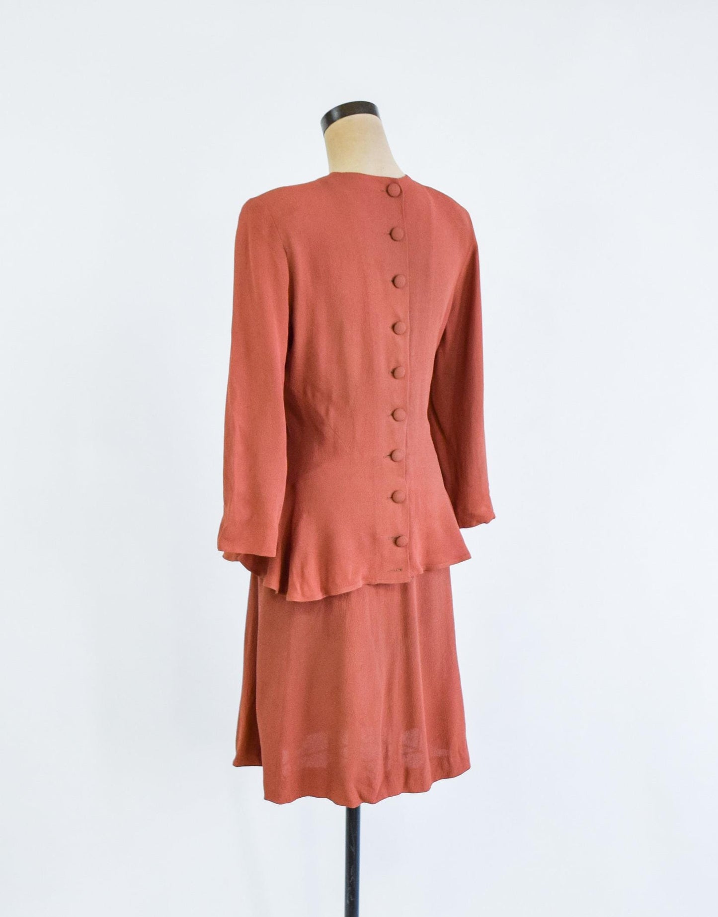 1940s Brown Embroidered Top & Skirt Set, Small