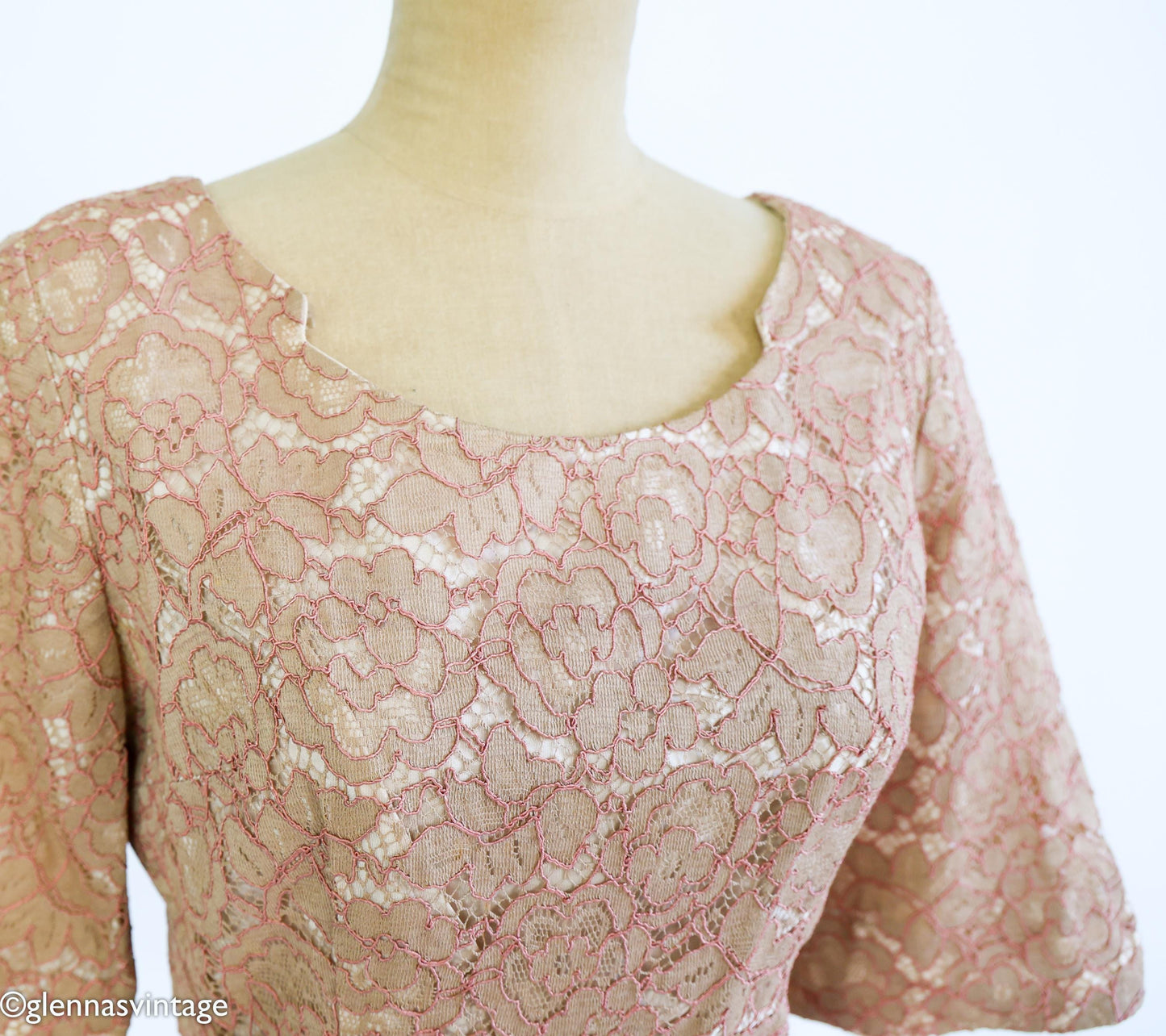 1950s Blush Pink Lace Cocktail Dress, Medium