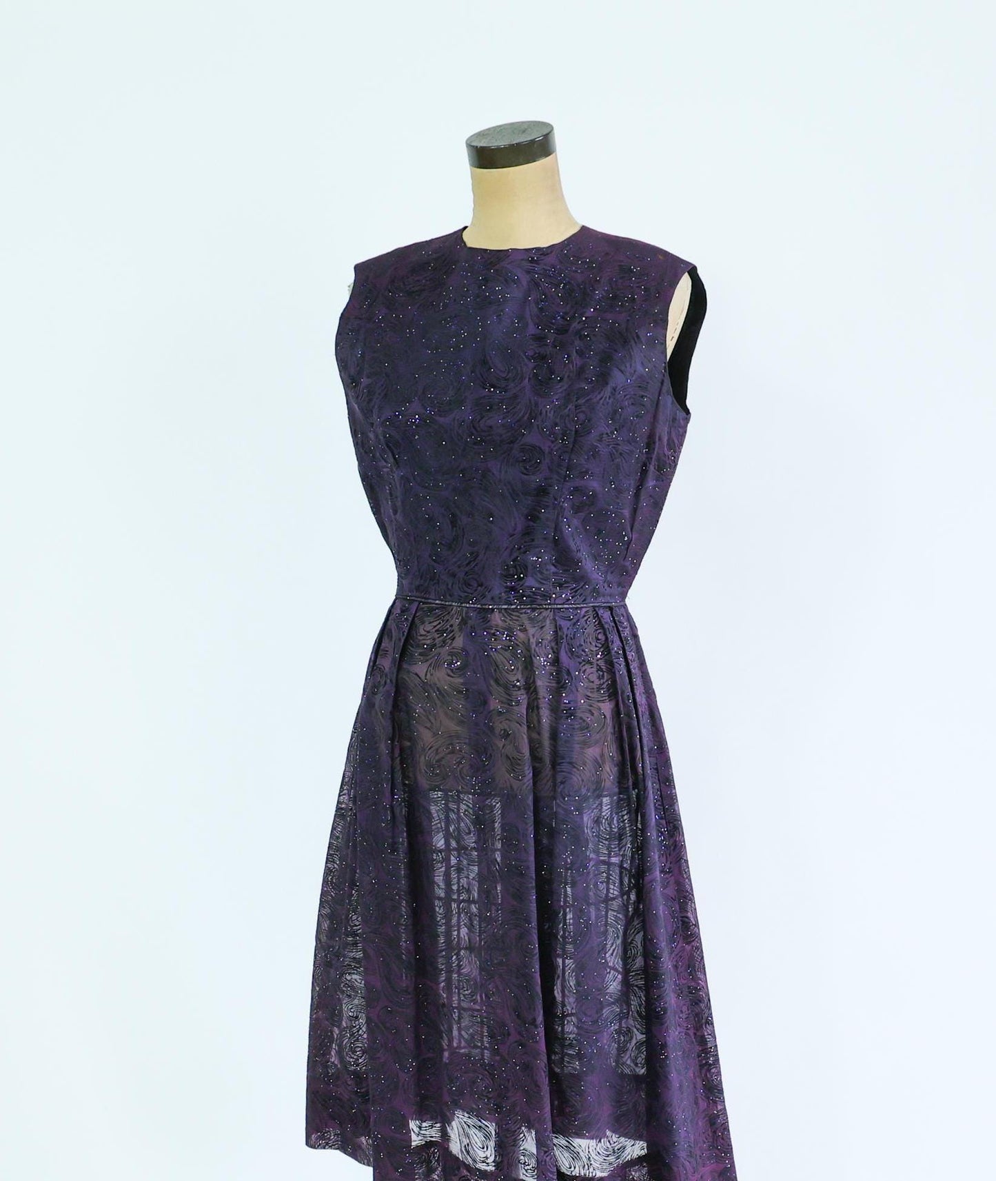 1950s Purple & Black Glitter Party Dress, Medium