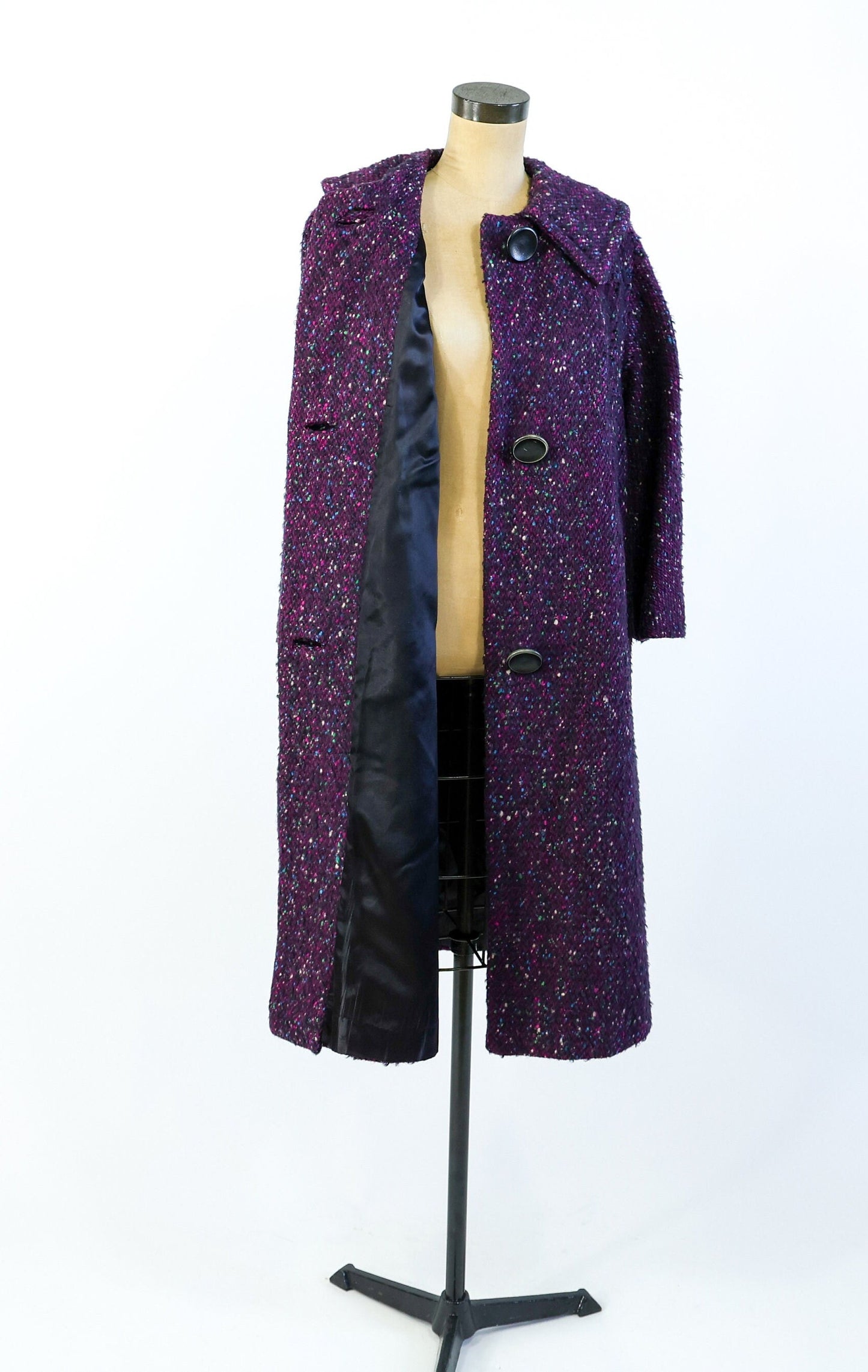 1950s Purple Wool Coat | 50s Purple Tweed Wool Coat | Purple Boucle Wool Coat | Large
