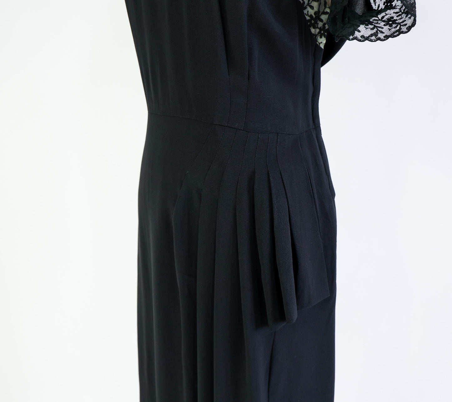1940s Black Lace Crepe Dress, 34" Waist