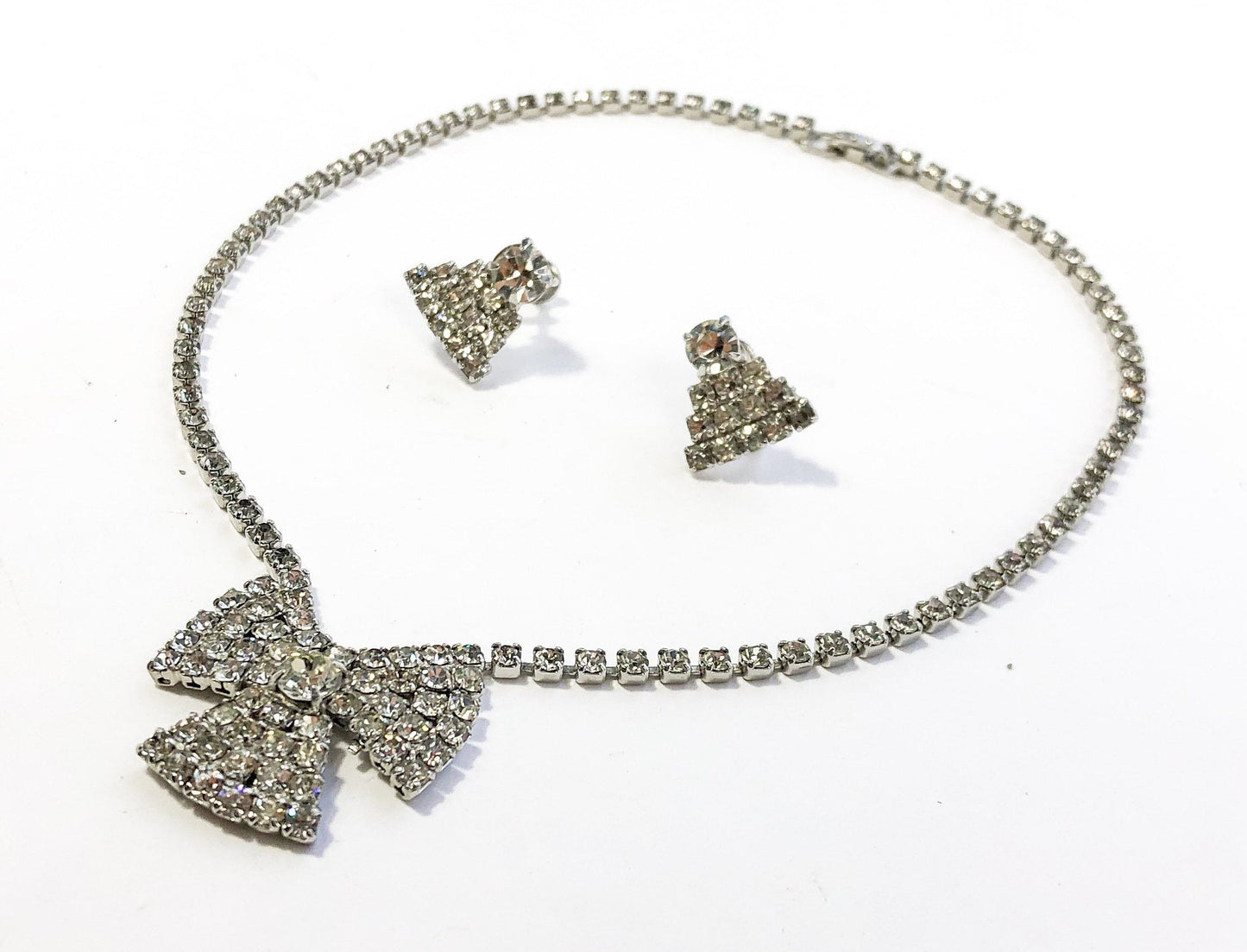 1950s Rhinestone Bow Necklace Set