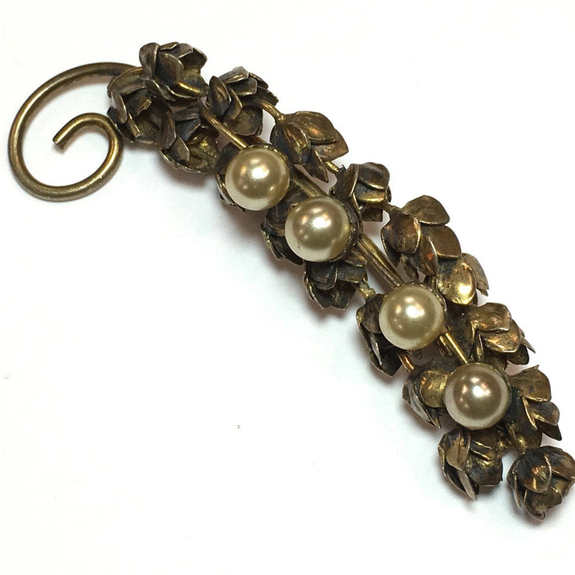 Coro | 1940s Gold Flower Spray  Brooch | 40s Pearl Flower Sterling Brooch | Coro
