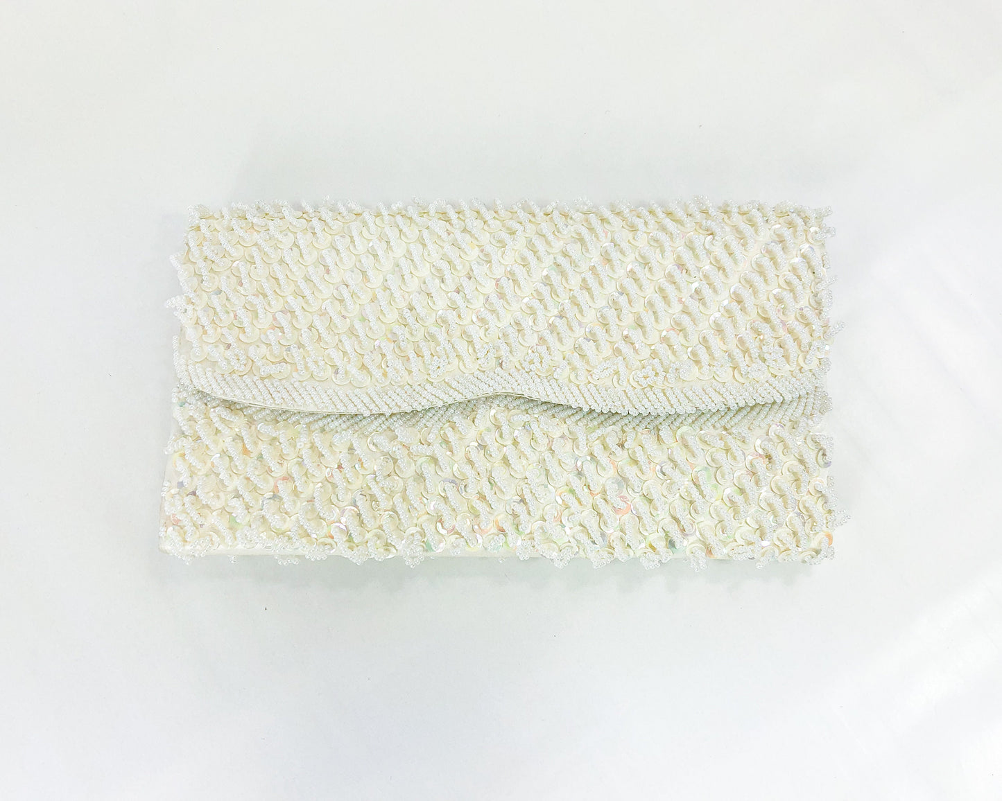1950s White Evening Bag | White Beaded Clutch