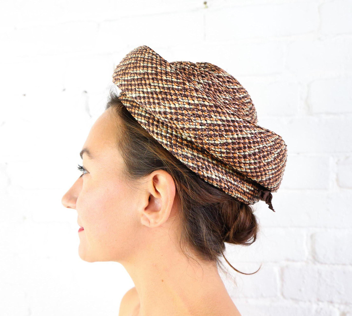 1950s Tweed Woven Straw Hat