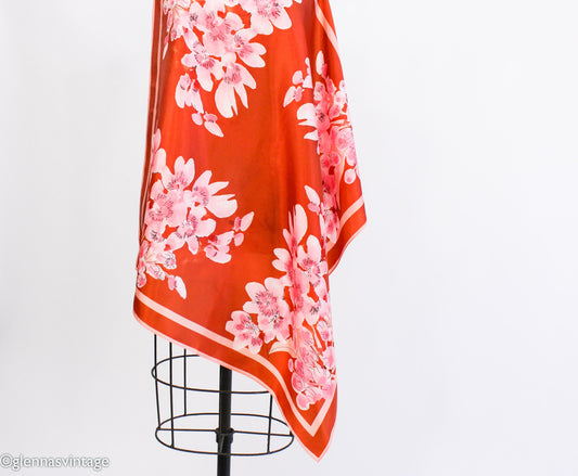 1970s Vera Scarf Orange & Pink Flower Print Headscarf