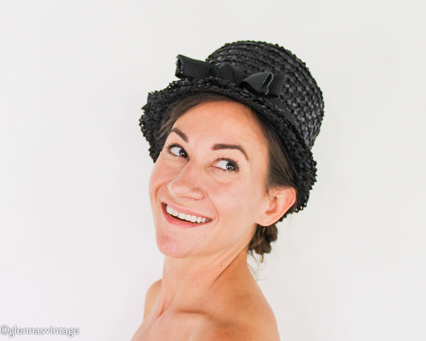 1960s Black Raffia Woven Bucket Hat, Mr. Charles