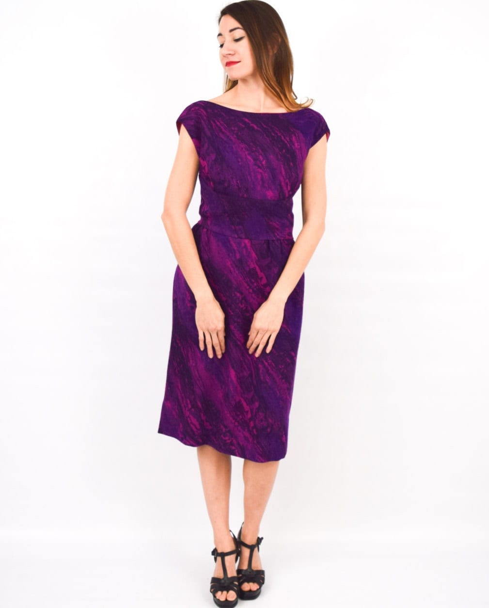 1950s Vintage Purple Wool Party Dress, Small