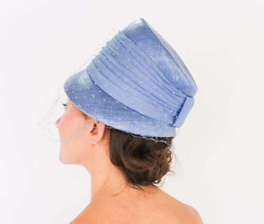 1960s Blue Straw Bucket Hat