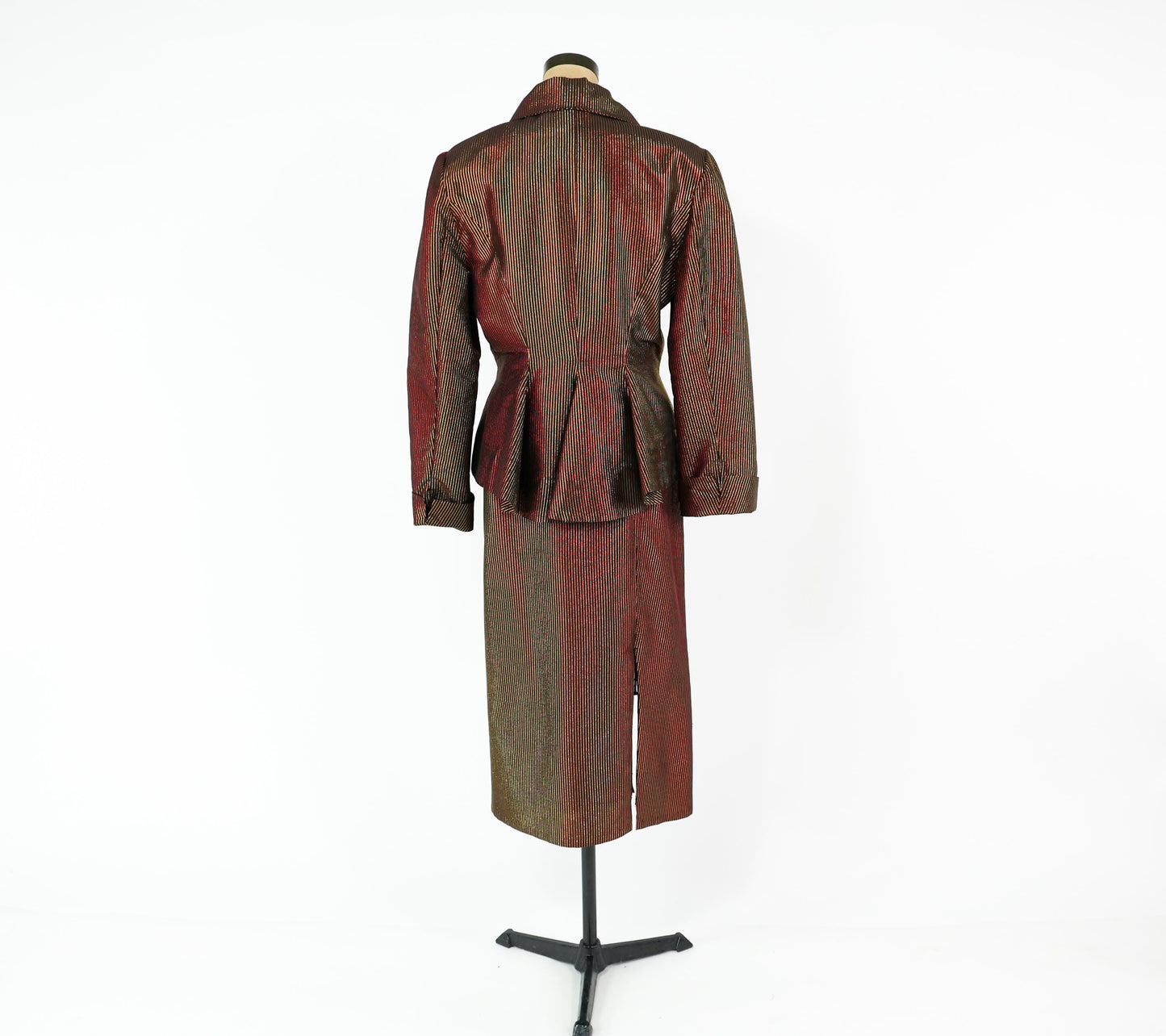 1980s Black Gold Pinstripe Jacket & Skirt, Large