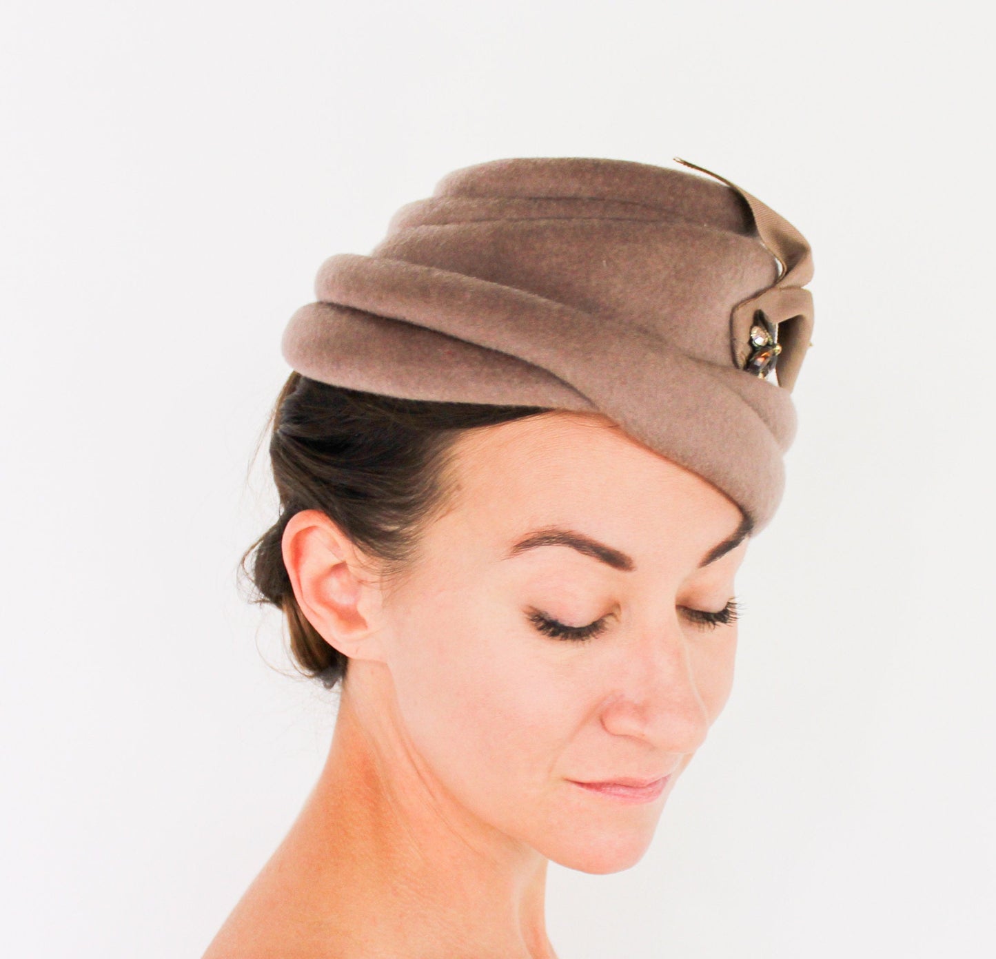 1950s Taupe Brown Wool Felt Hat