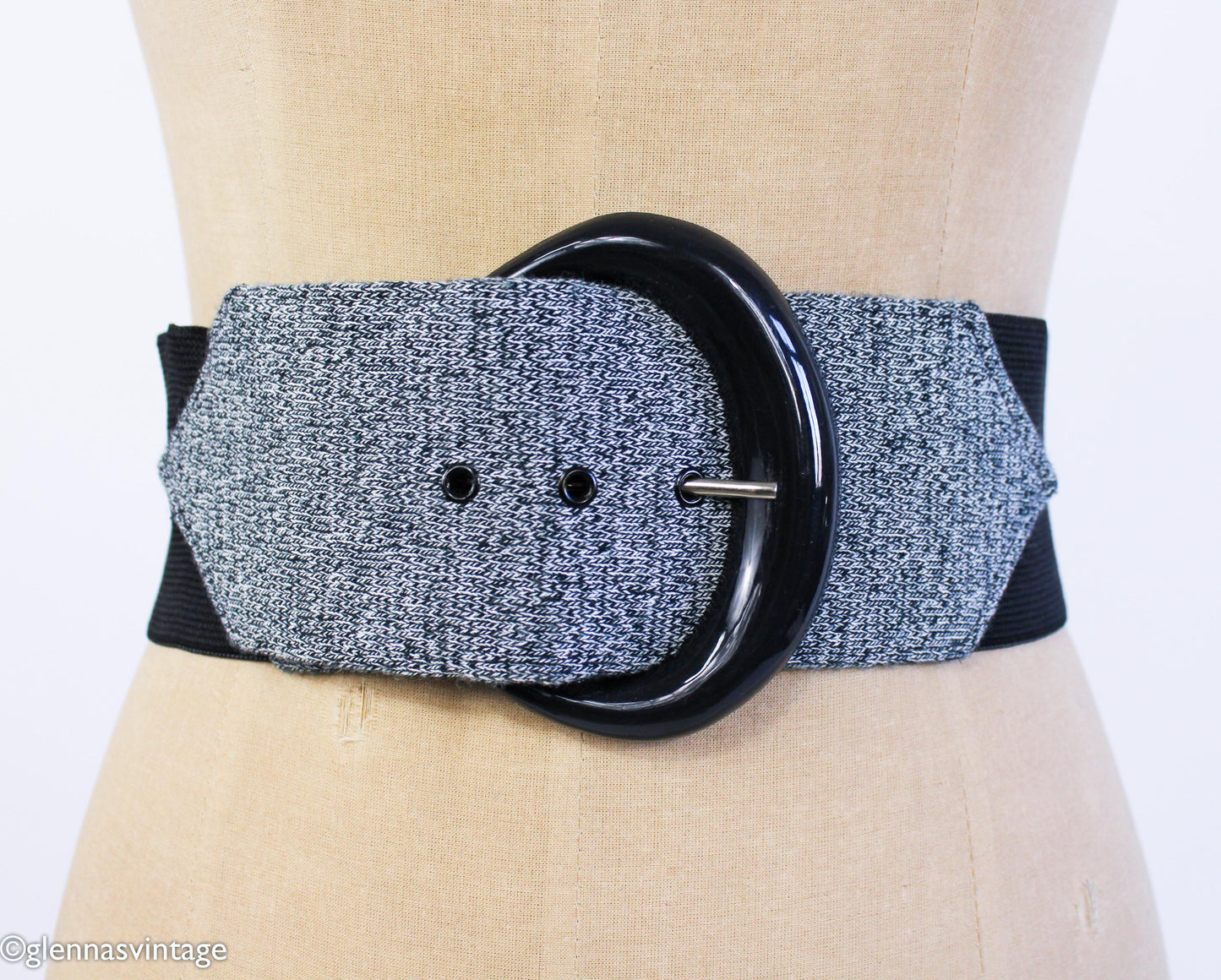 1990s Blue Denim & Black Stretch Belt, Medium