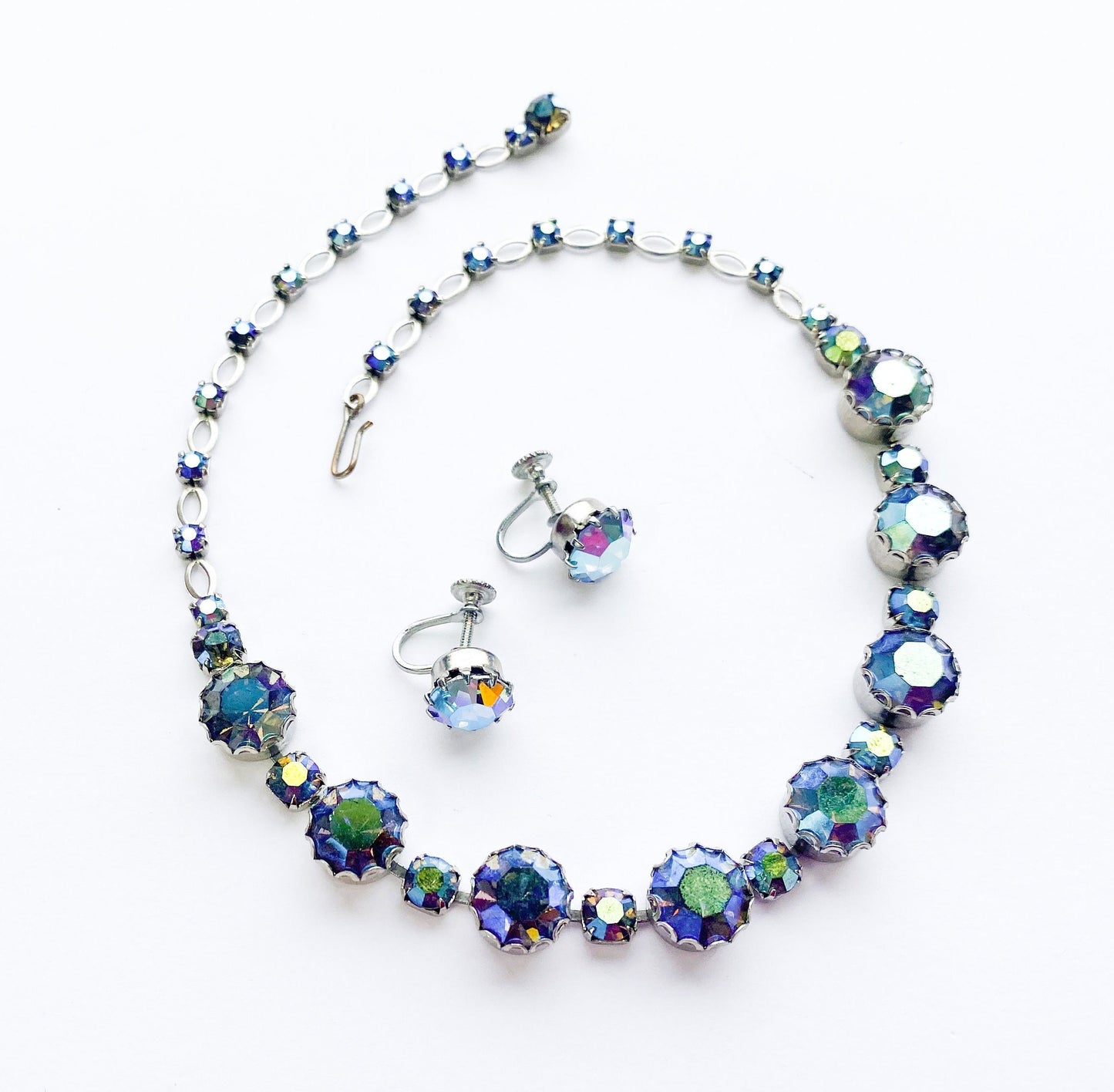 1950s AB Rhinestone Necklace & Earrings Set