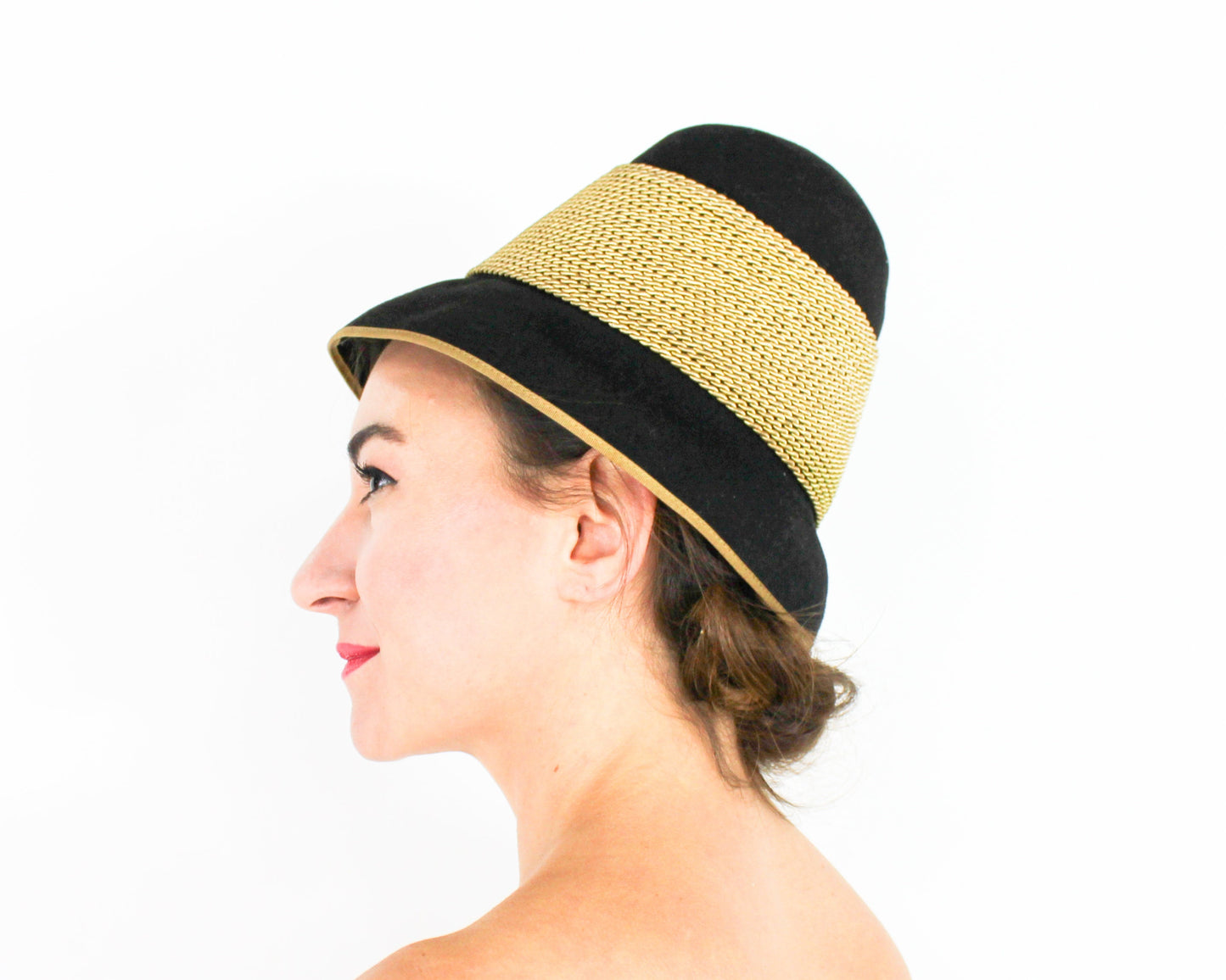 1930s Black & Gold Wool Felt Cloche