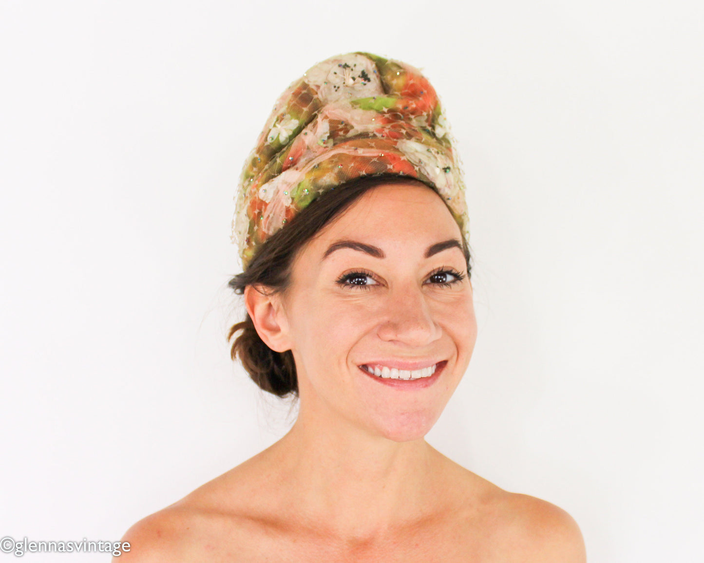 1950s Orange Floral Turban Hat