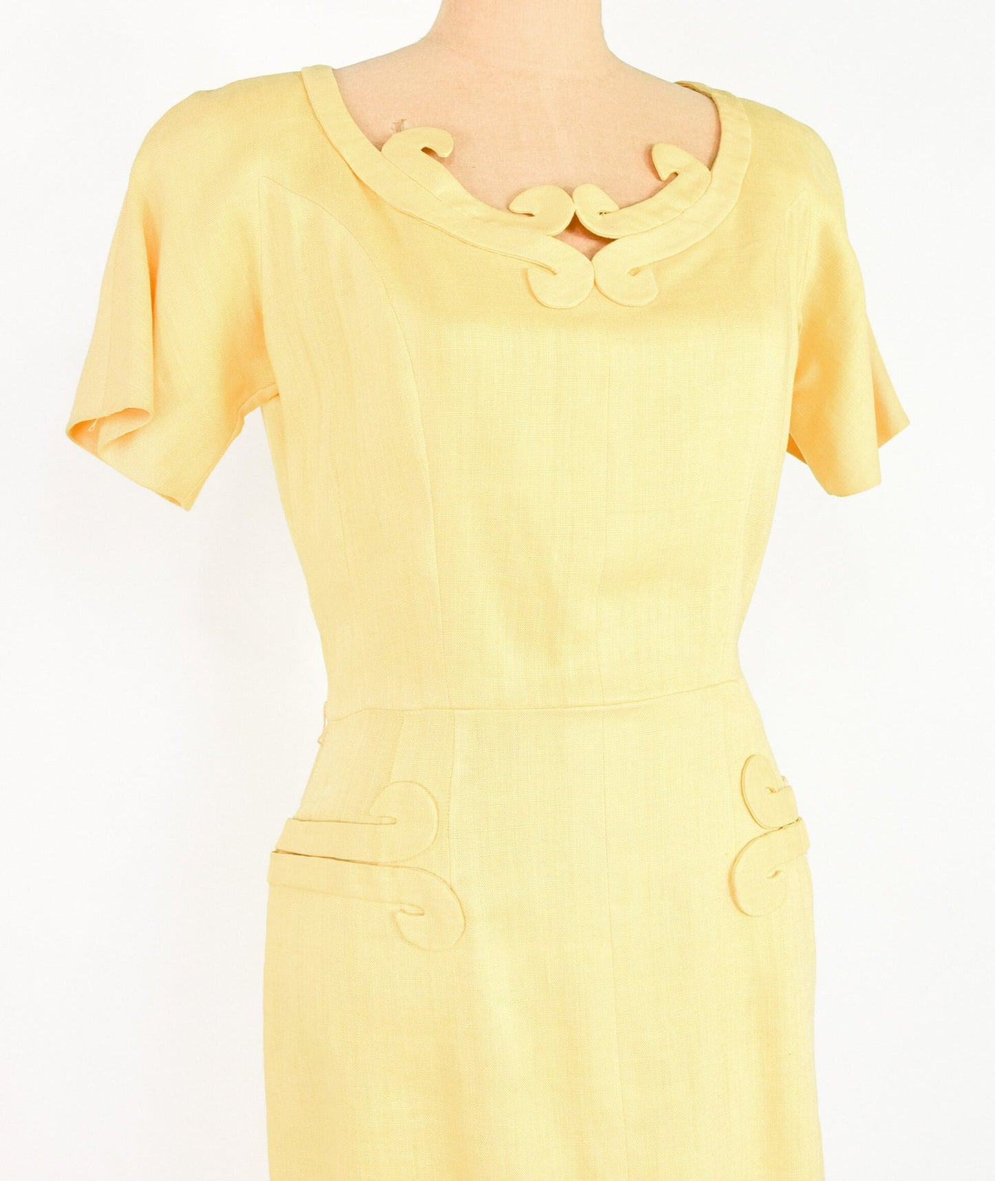 1950s Yellow Linen Dress | 50s Butter Yellow Linen Dress | Bombshell | Pin Up | Paul Parnes | Medium