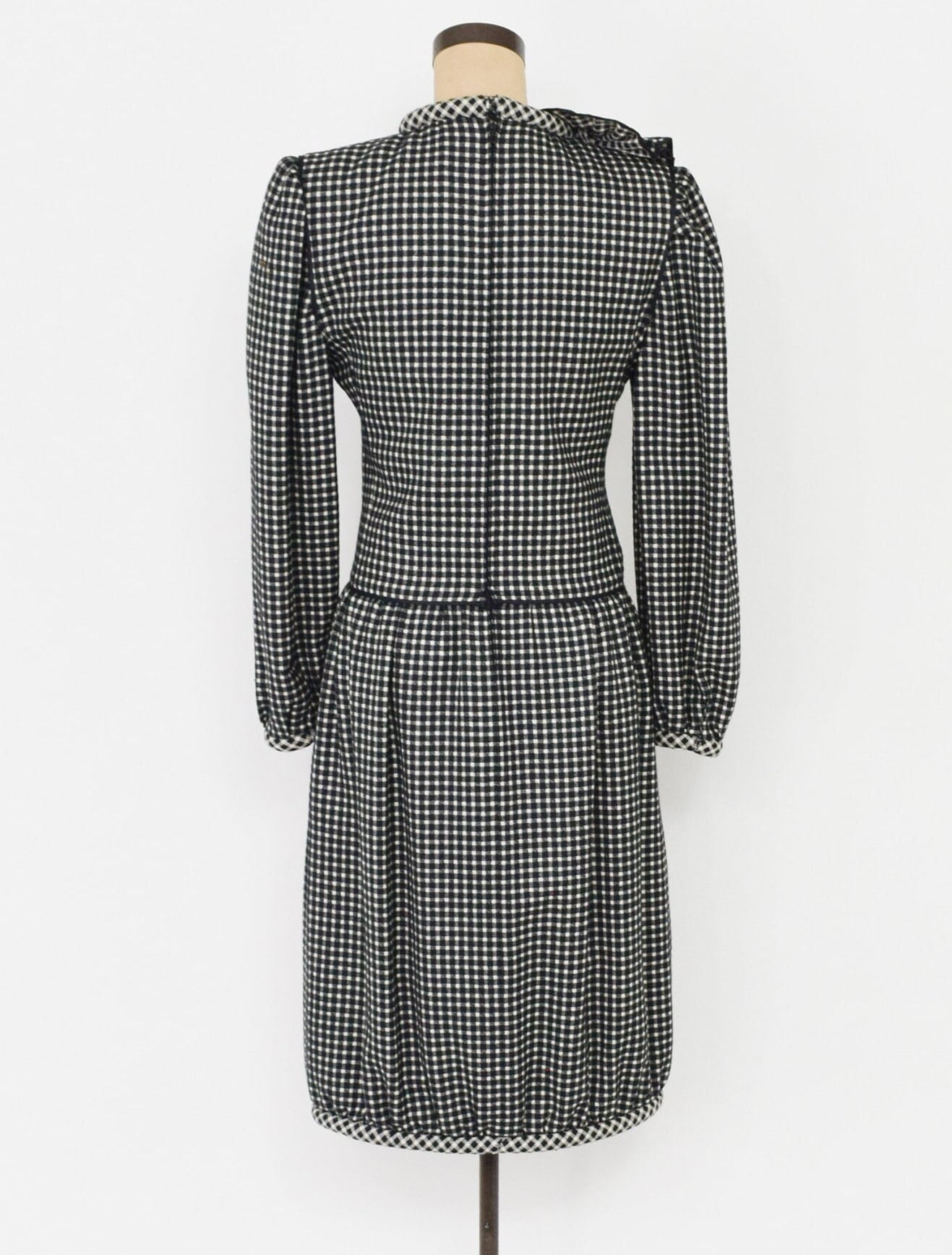 1980s Nina Ricci Black Checked Wool Dress, Medium