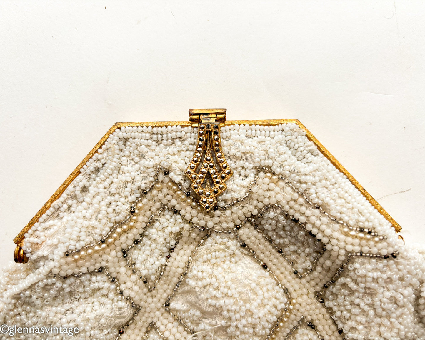 1930s White Beaded Clutch | Small Evening Bag