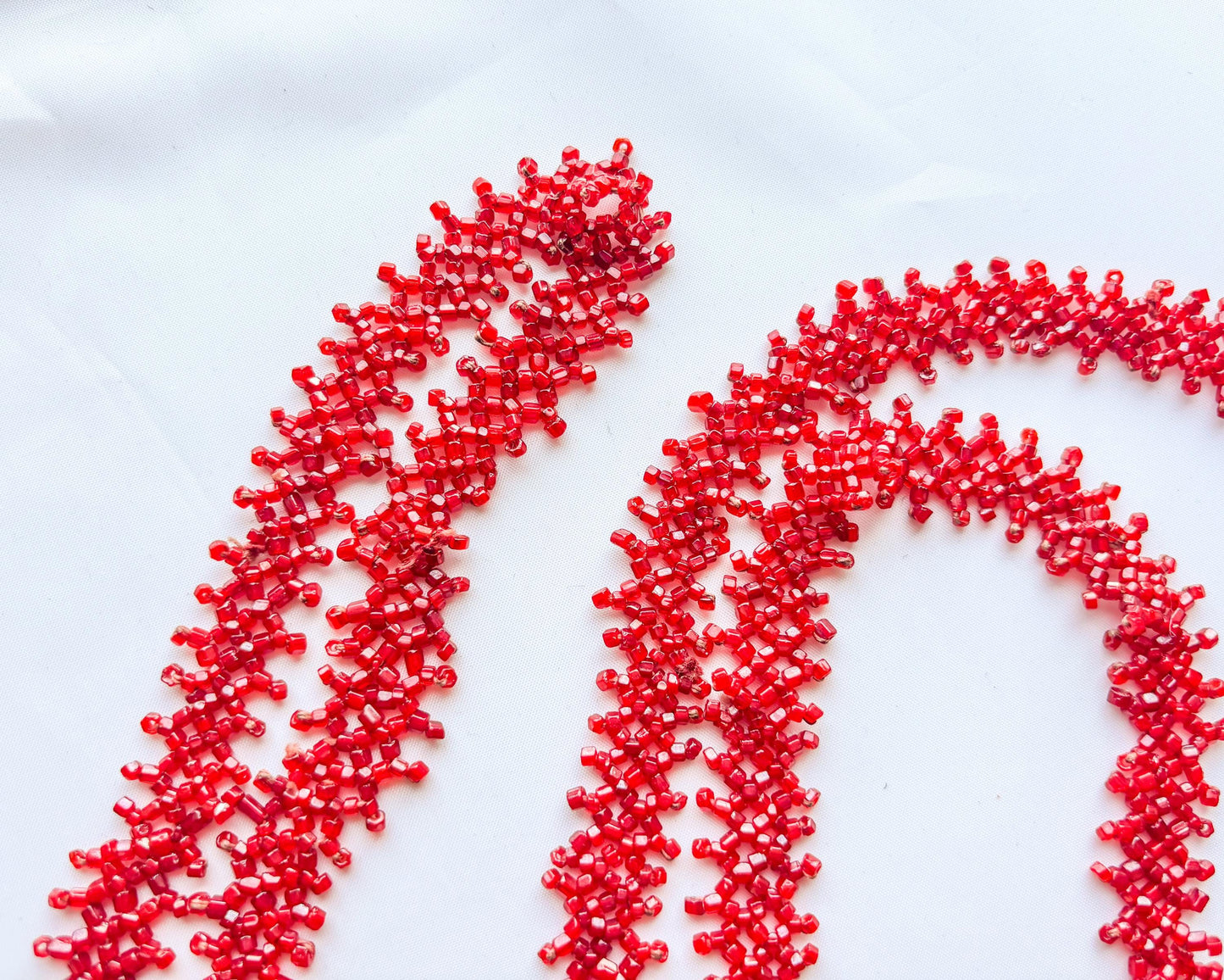 1920 Red Beaded Necklace |  Beaded Flat Woven Necklace