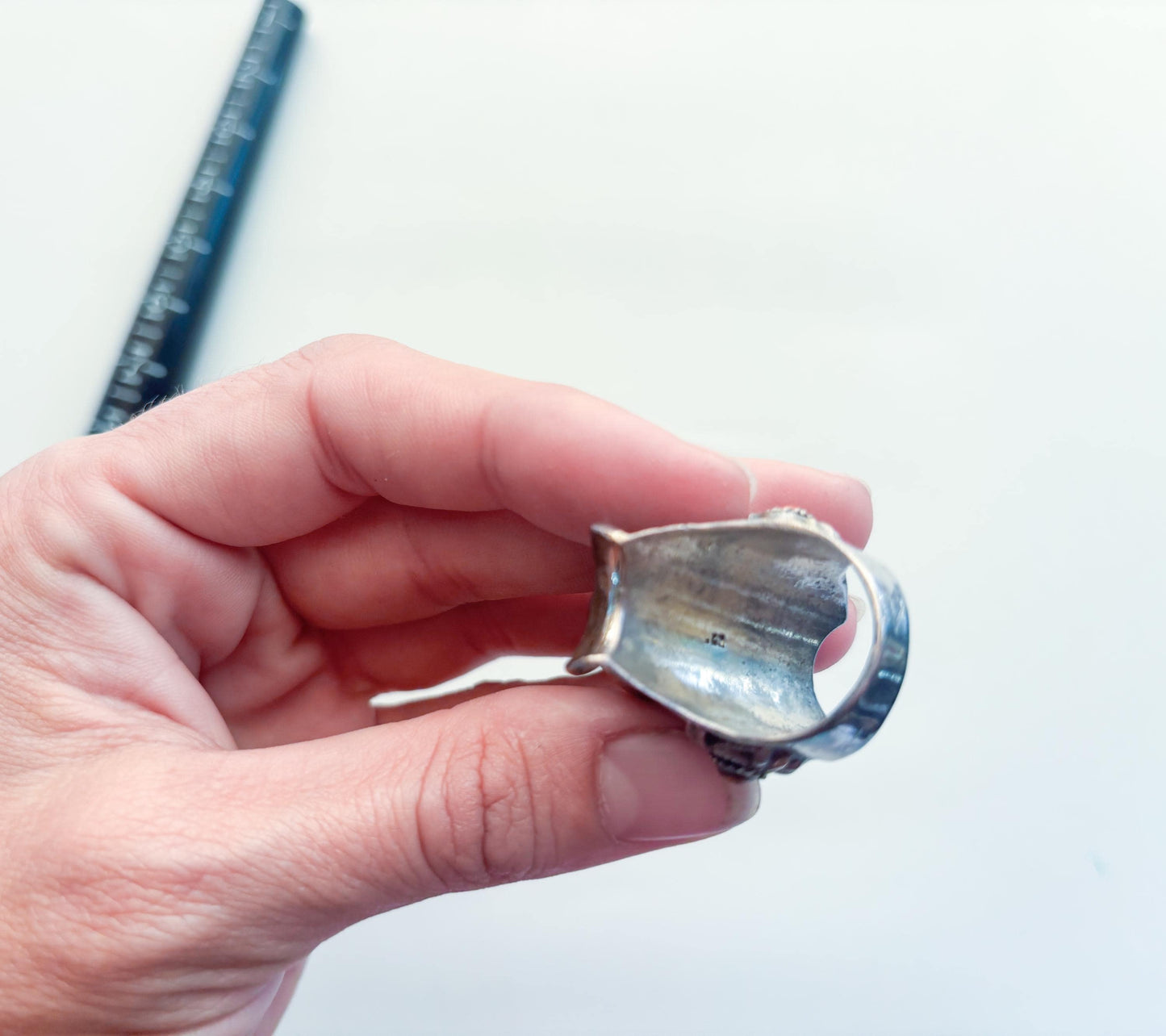 1940s Sterling Silver Turquoise Ring, Statement Large Silver Setting, Size 9