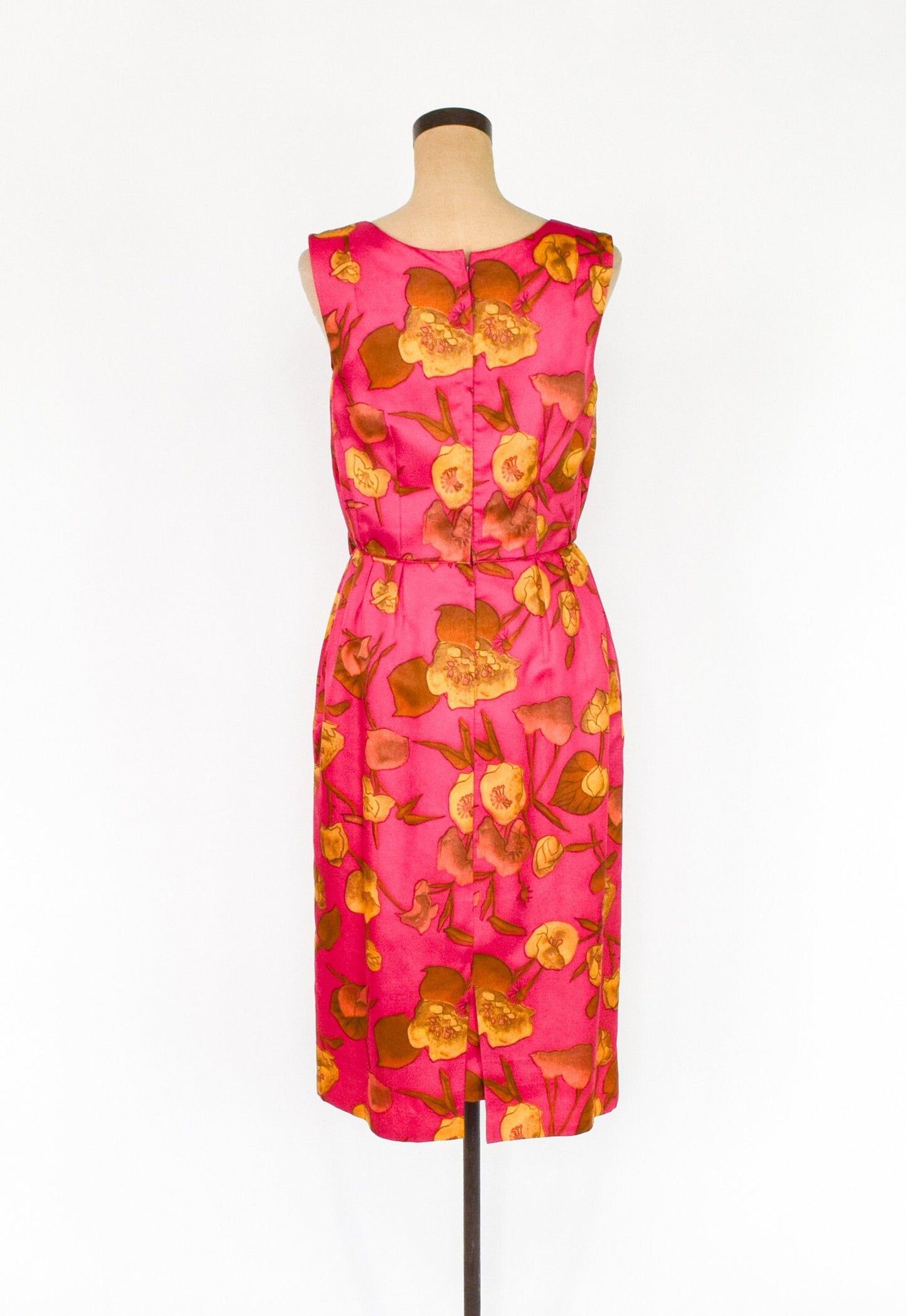 1950s Fuchsia Pink Floral Wiggle Dress, Medium