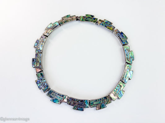 1950s Salazar Sterling Silver Abalone Collar Necklace, Mexico