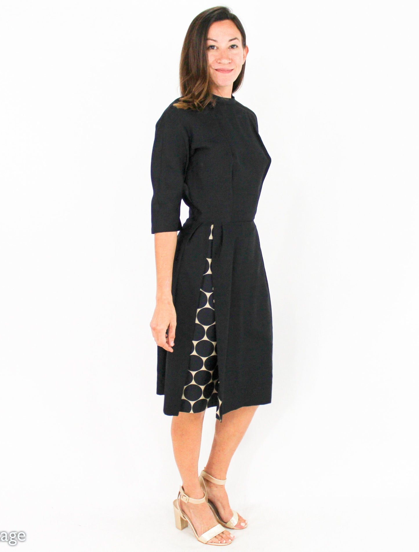 1950s Black Silk Polka Dot Cocktail Dress, Gigi Young N.Y., Small