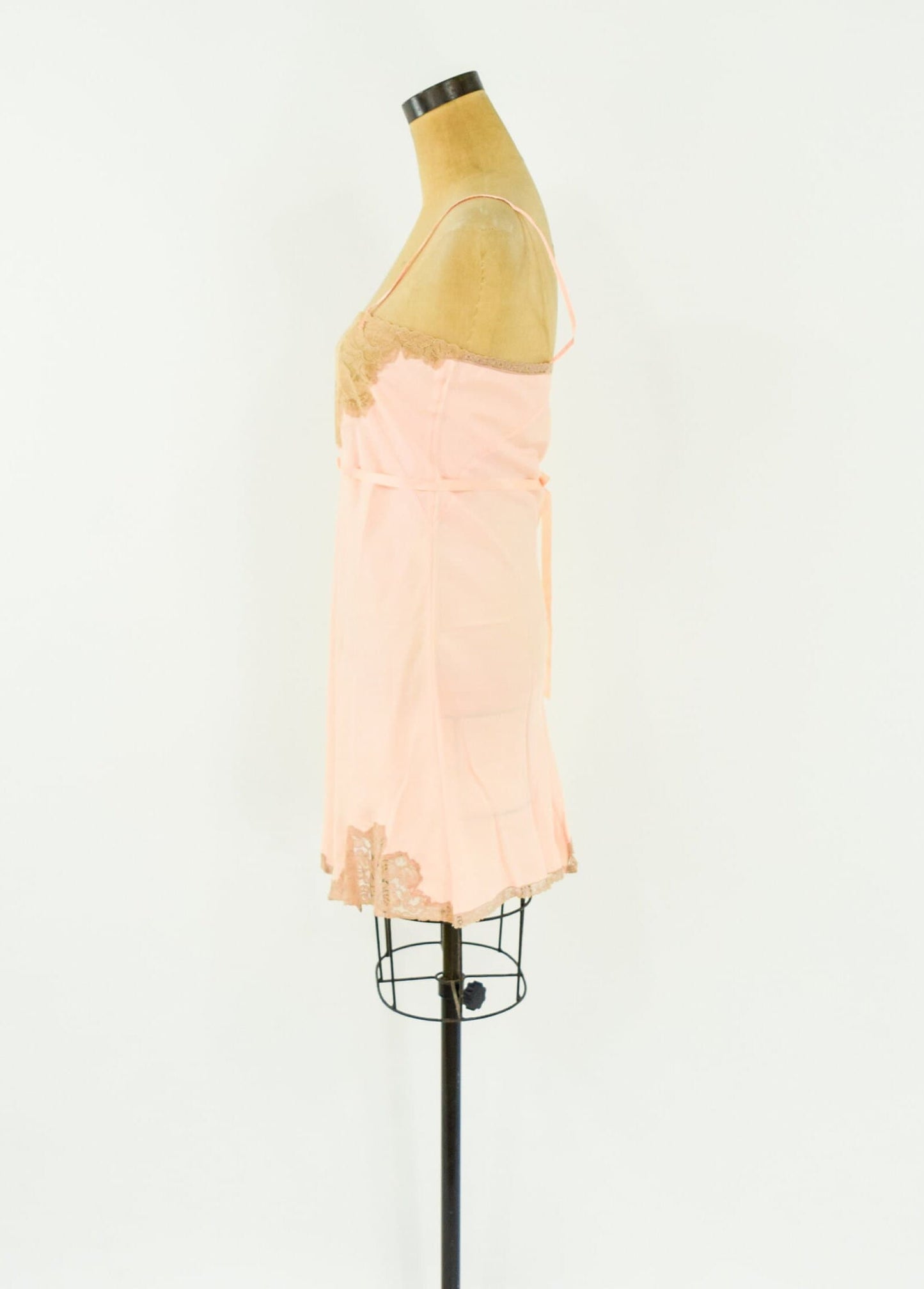 1920s Peach Silk Slip Lingerie | 20s Pink & Beige Lace Slip | Peach Romper | Small