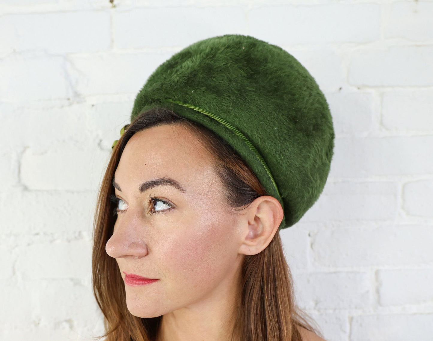 1960s Olive Green Mohair Bubble Hat