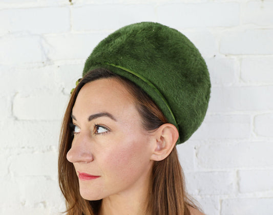 1960s Olive Green Mohair Bubble Hat