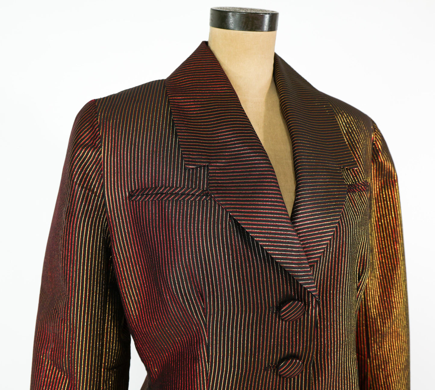 1980s Black Gold Pinstripe Jacket & Skirt, Large