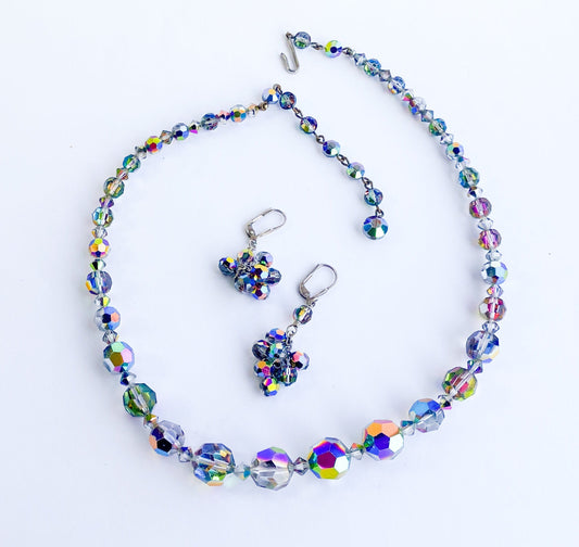 1960s Aurora Borealis Crystal Beaded Necklace Set