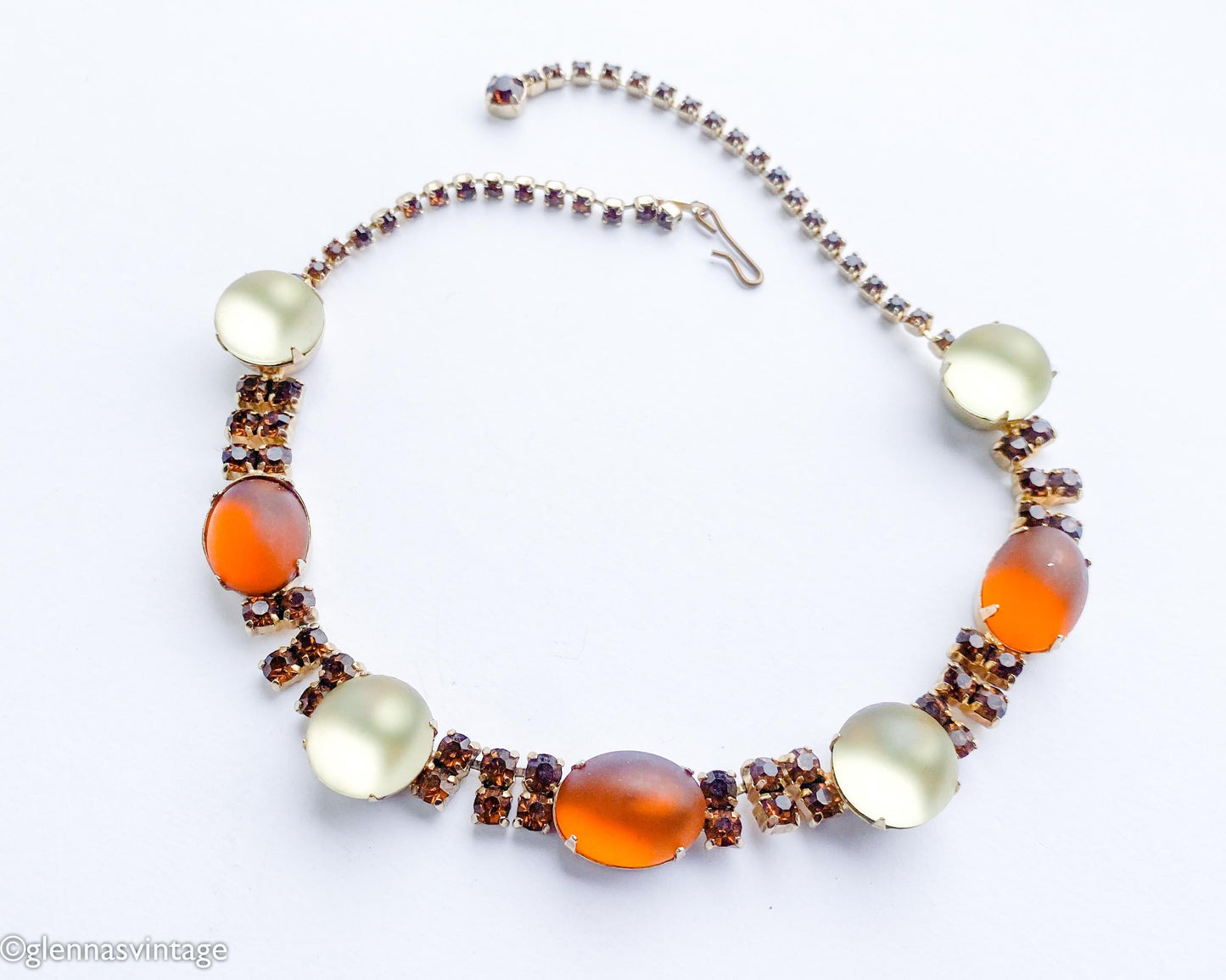 1960s Orange Brown & White Glass Necklace | 60s Frosted Glass Choker