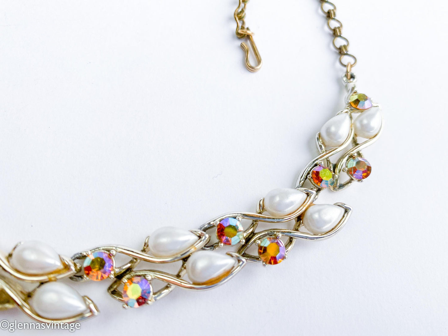 1950s Rhinestone Evening Necklace l 50s Topaz Rhinestone & Pearl Choker l BSK