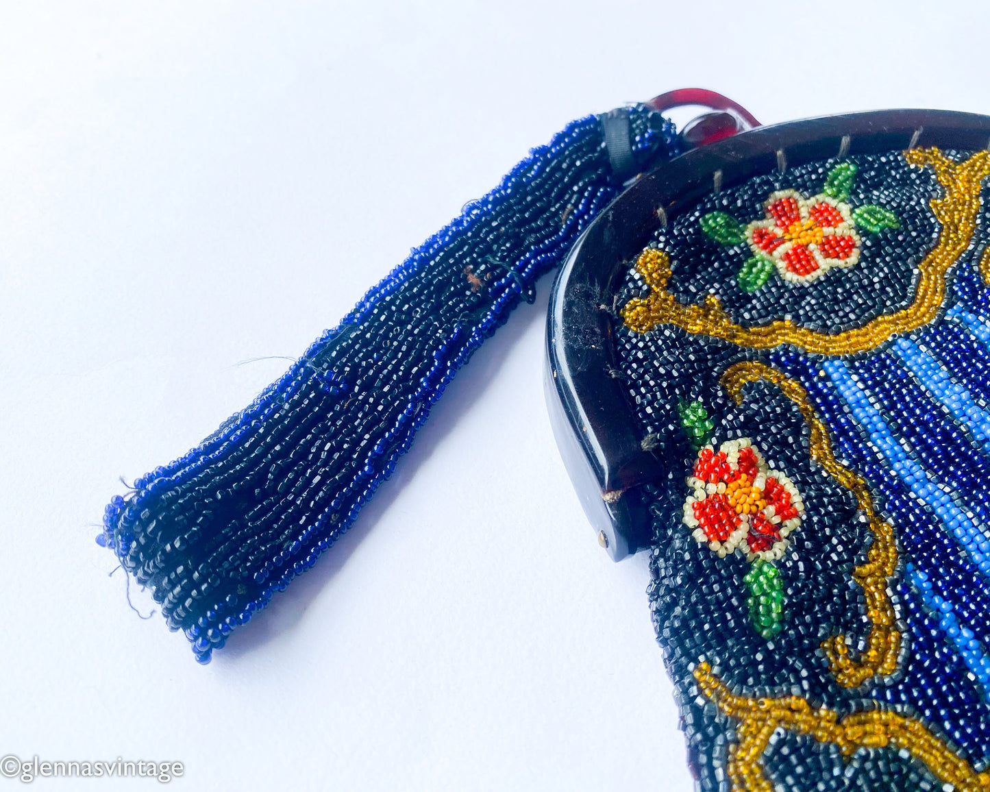 1900s Antique Floral Beaded Handbag with Lucite Frame