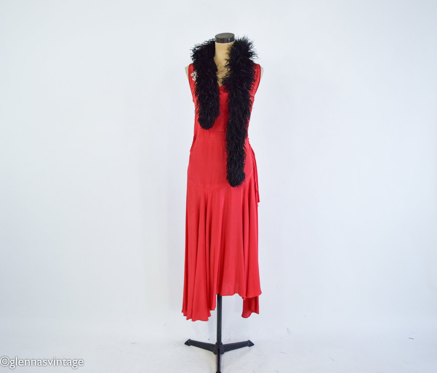 1900s Rare Black Ostrich Feather Stole, Edwardian Era Scarf
