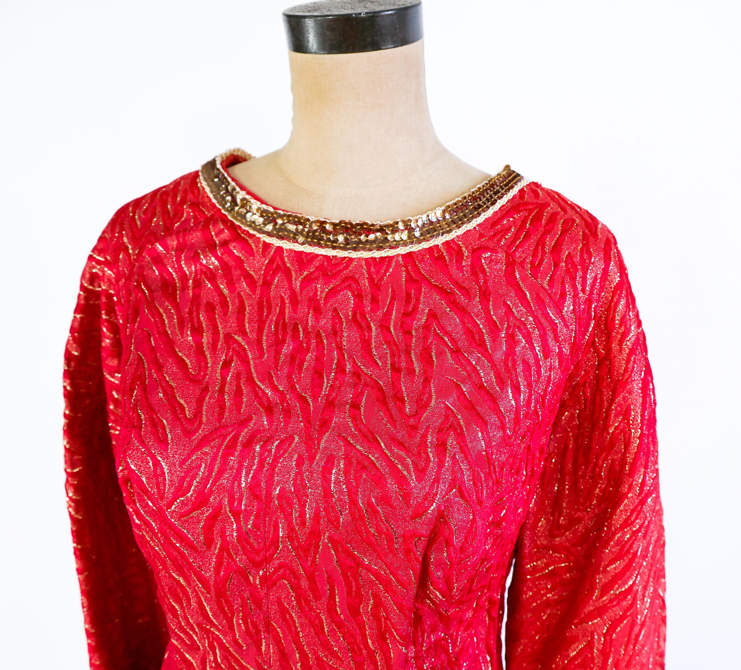 1970s Metallic Red Evening Dress Set, Extra Large