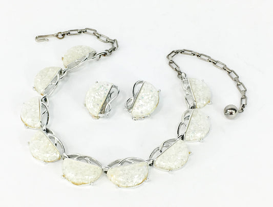 Coro | 1960s White Lucite Necklace Set | 60s White Plastic Necklace &  Earrings | Coro