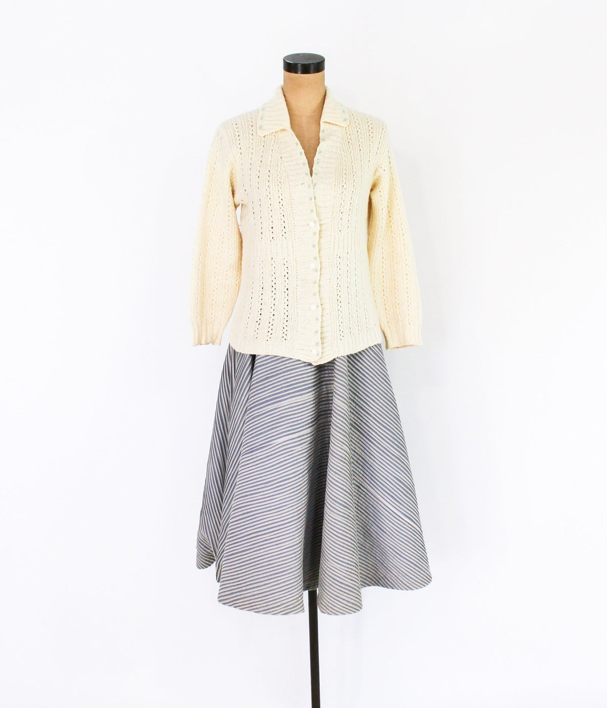 1950s Creme Wool Knit Cardigan, Medium