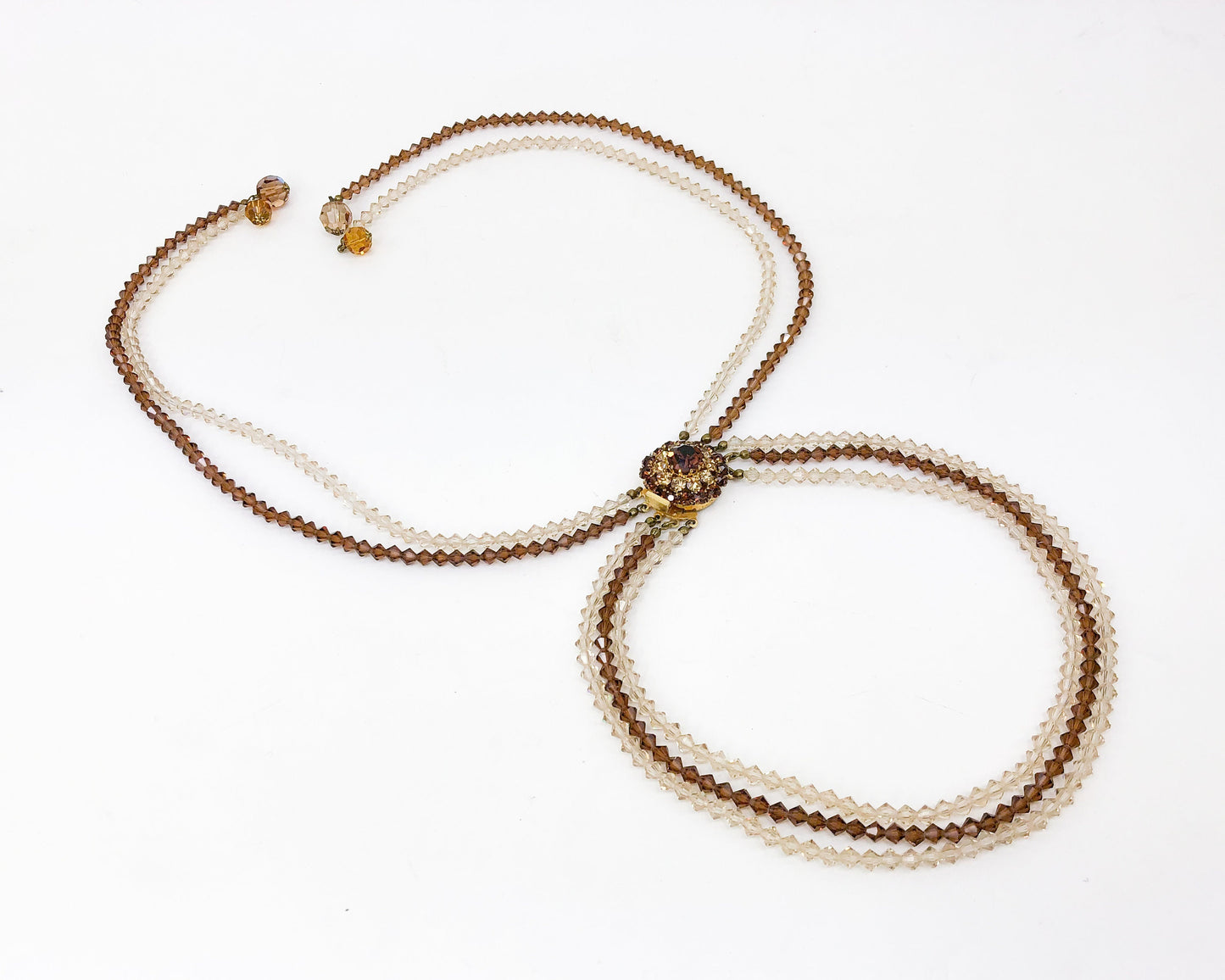 1950s Bronze Crystal Necklace | Amber Glass Evening Necklace