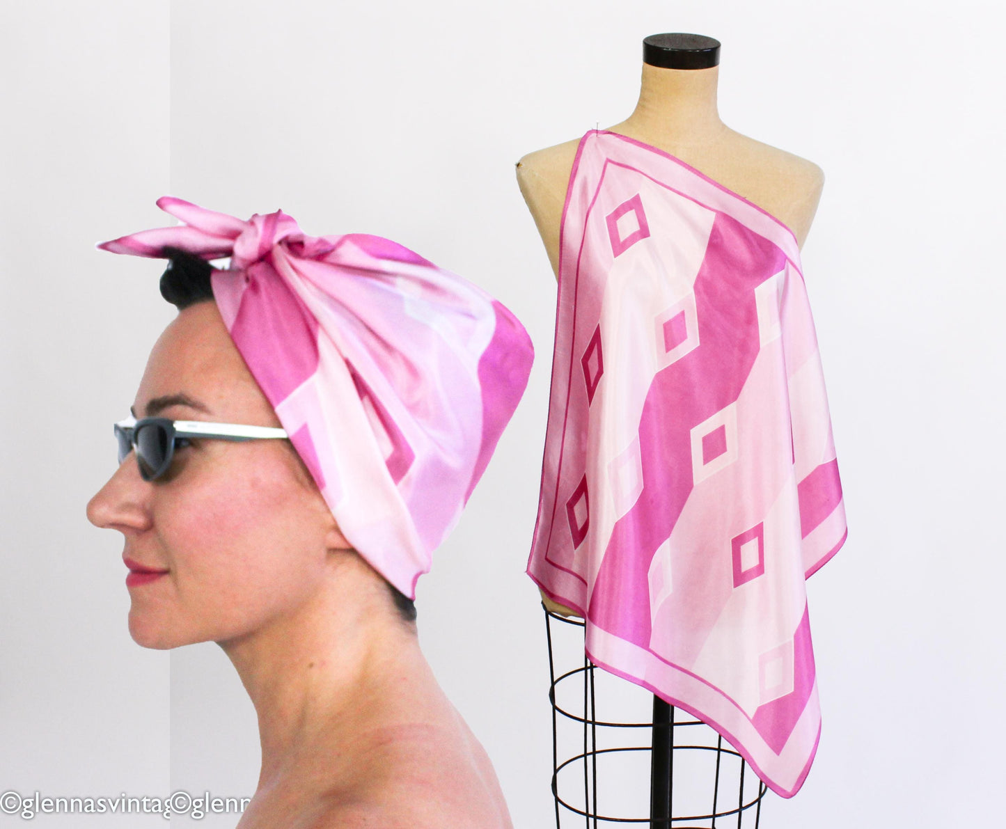 1960s Pink Diamond Op Art Print Scarf