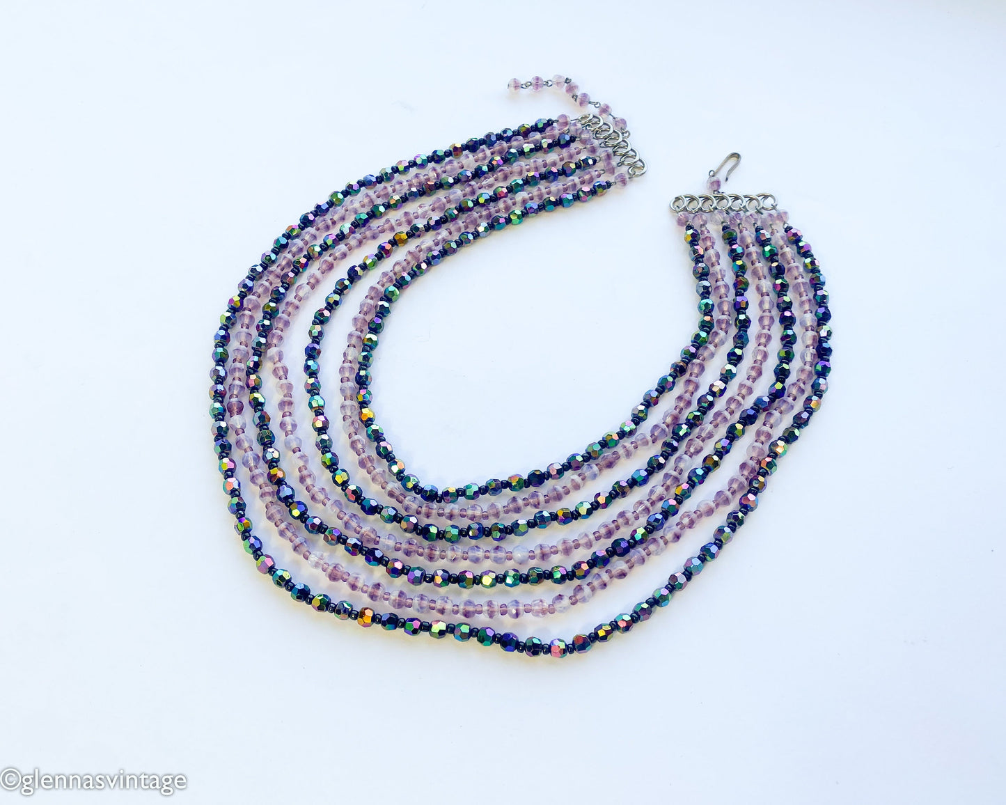 1950s Lavender Purple Crystal Glass Necklace, made in West Germany