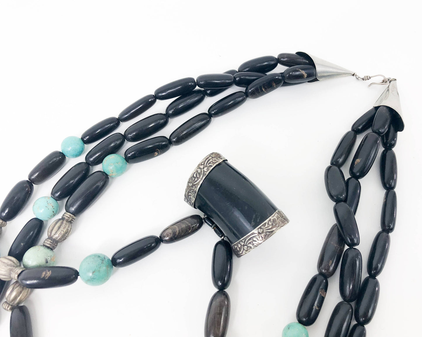 1970s Black Hippie Beaded Necklace | 70s Black & Turquoise Necklace | Hippie  | Boho