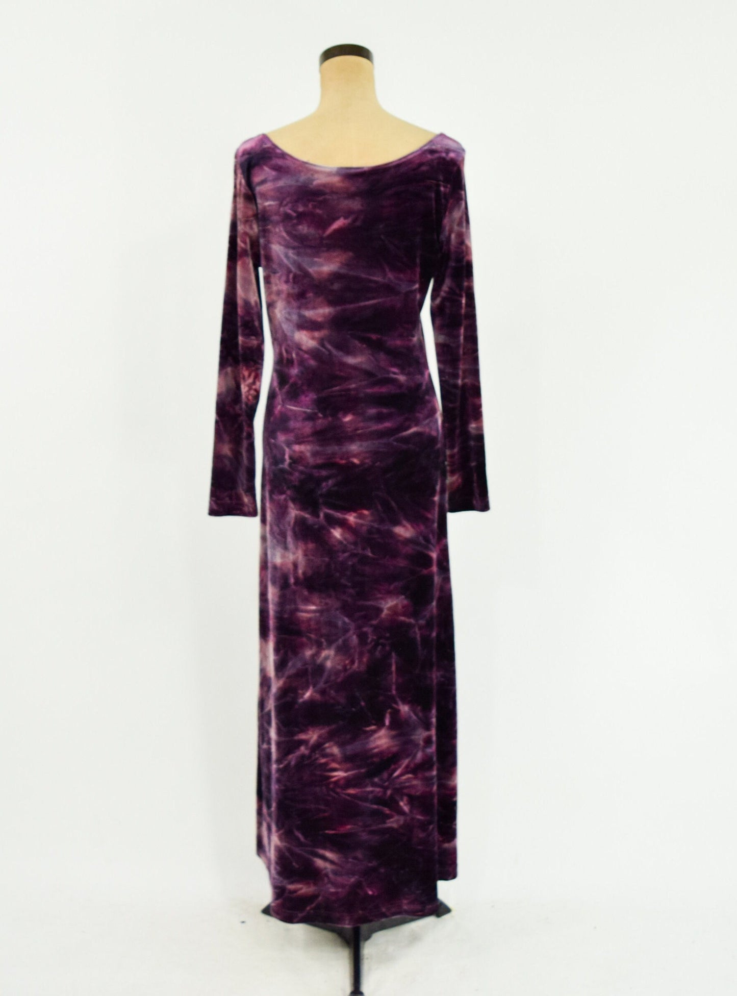1990s Purple Tie Dye Velvet Maxi Dress, Large