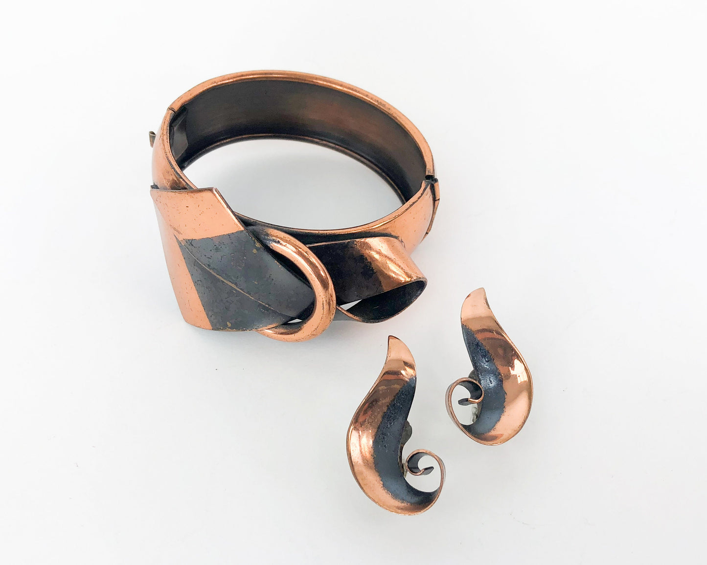 1950s Copper Bracelet & Clip Earring Set