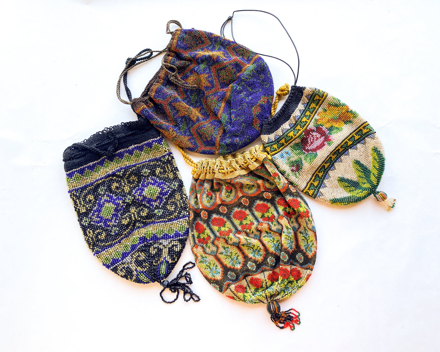 1900s Blue Floral Beaded Bags | Turn of the Century Glass Beaded Evening Bags