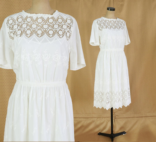 2000s White Cotton Short Dress, J Crew, Extra Large